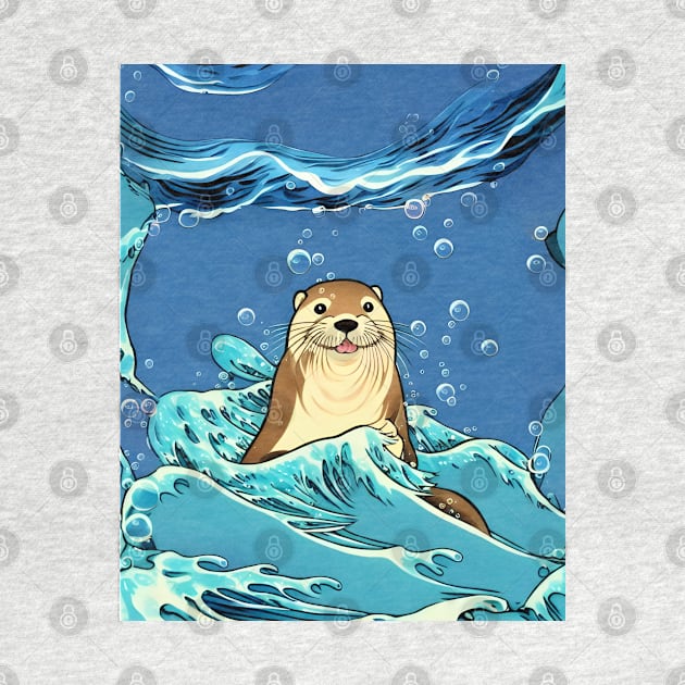 Vintage Cute Otter in the Blue Ocean So Lovely Sea Otter by Mochabonk